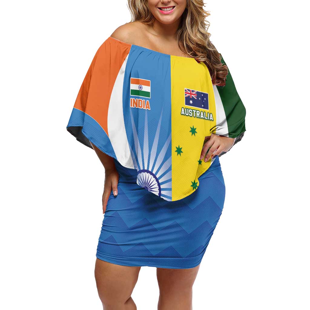 Custom India Vs Australia Cricket Family Matching Off Shoulder Short Dress and Hawaiian Shirt Final Matchup - Wonder Print Shop
