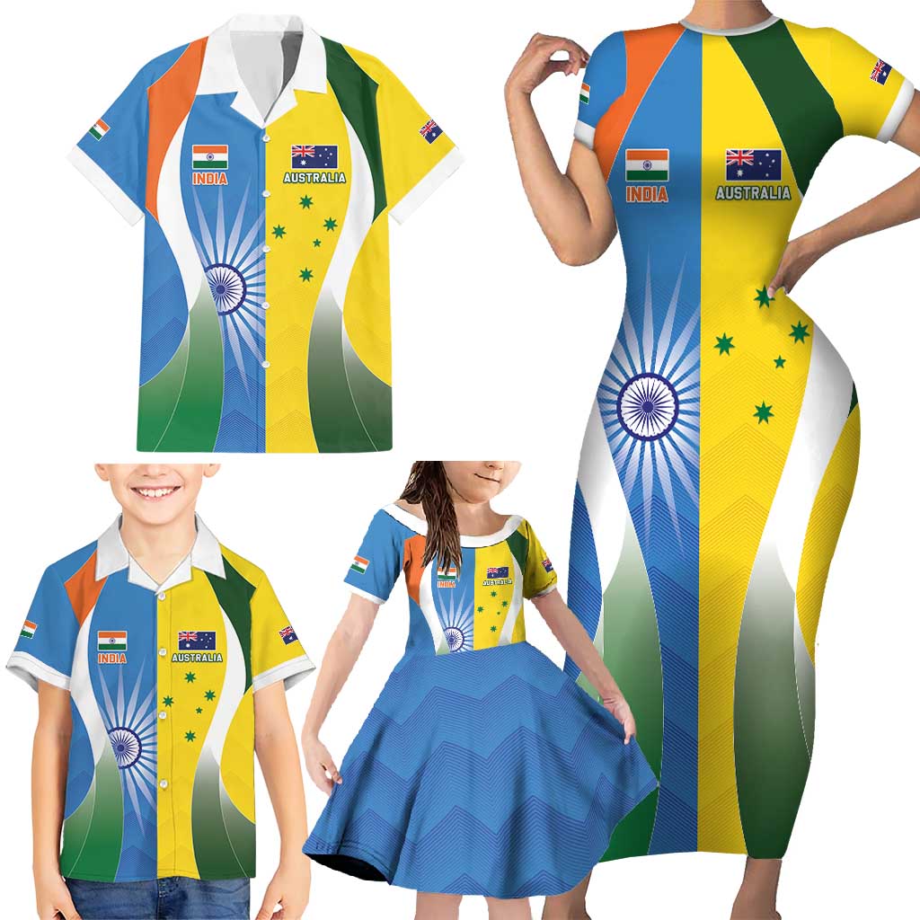 Custom India Vs Australia Cricket Family Matching Short Sleeve Bodycon Dress and Hawaiian Shirt Final Matchup - Wonder Print Shop
