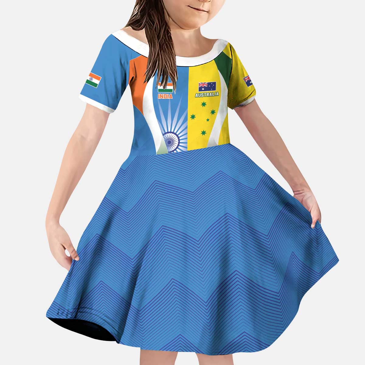 Custom India Vs Australia Cricket Kid Short Sleeve Dress Final Matchup - Wonder Print Shop