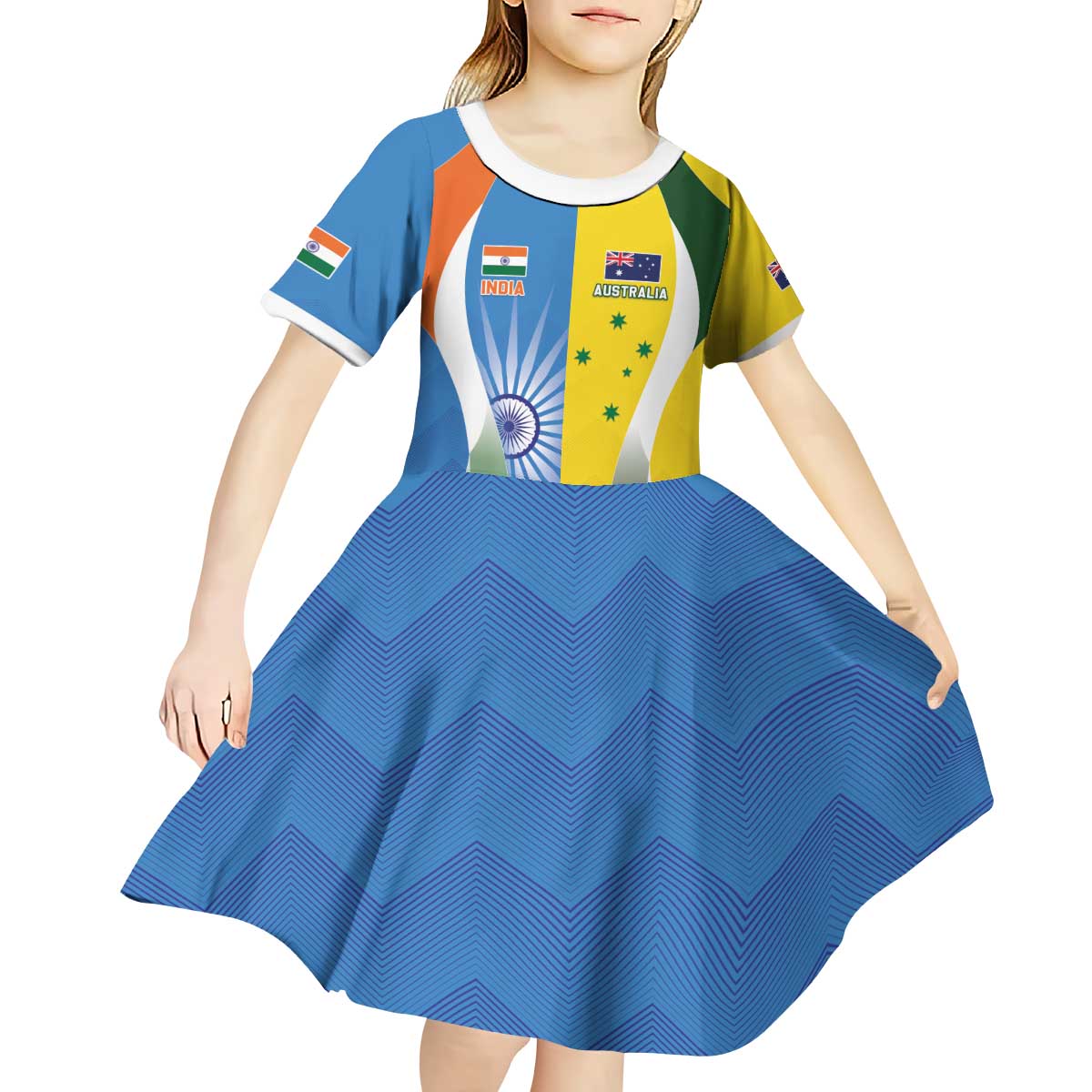 Custom India Vs Australia Cricket Kid Short Sleeve Dress Final Matchup - Wonder Print Shop