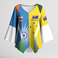 Custom India Vs Australia Cricket Kimono Sleeve Blouse Final Matchup - Wonder Print Shop