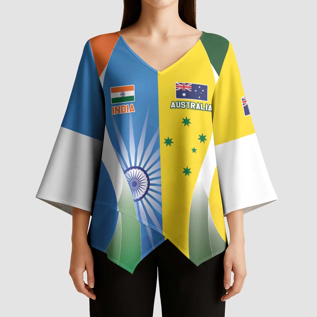 Custom India Vs Australia Cricket Kimono Sleeve Blouse Final Matchup - Wonder Print Shop