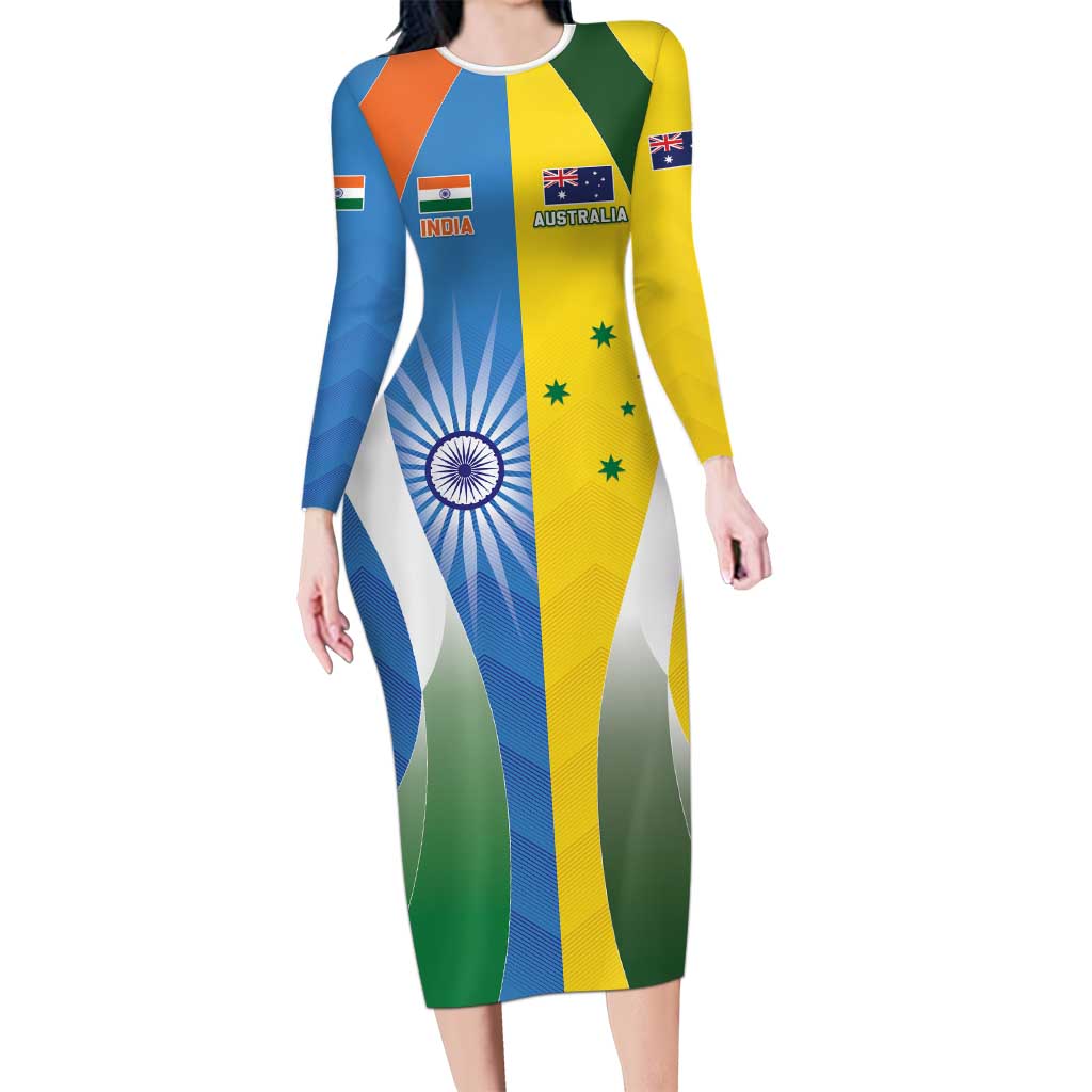 Custom India Vs Australia Cricket Long Sleeve Bodycon Dress Final Matchup - Wonder Print Shop