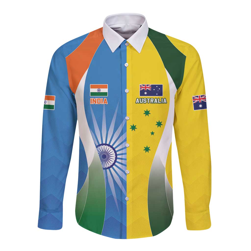 Custom India Vs Australia Cricket Long Sleeve Button Shirt Final Matchup - Wonder Print Shop