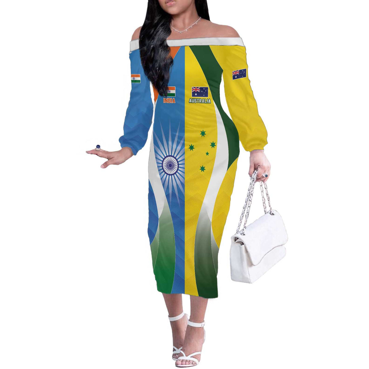Custom India Vs Australia Cricket Off The Shoulder Long Sleeve Dress Final Matchup - Wonder Print Shop