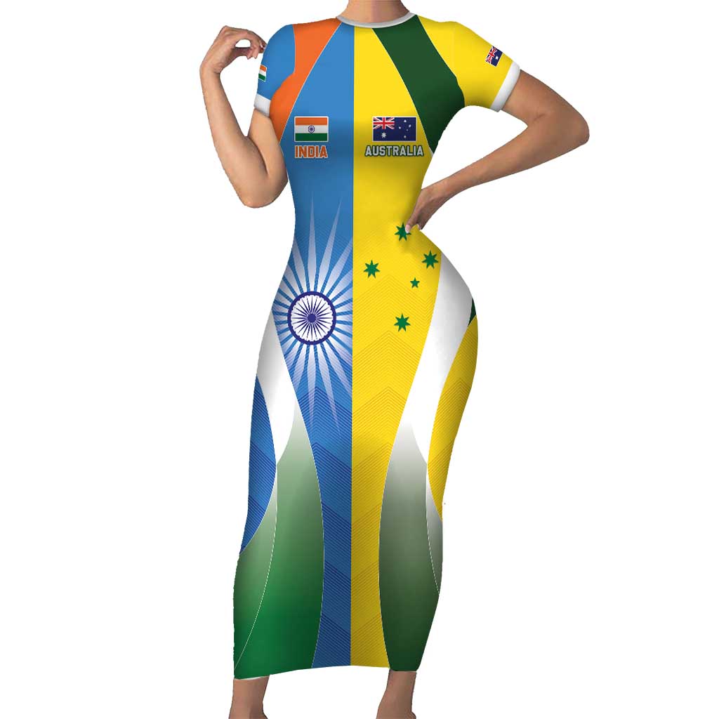 Custom India Vs Australia Cricket Short Sleeve Bodycon Dress Final Matchup - Wonder Print Shop