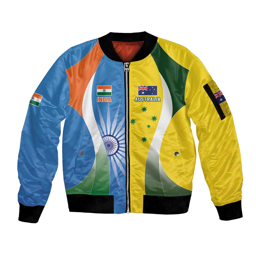 Custom India Vs Australia Cricket Sleeve Zip Bomber Jacket Final Matchup - Wonder Print Shop