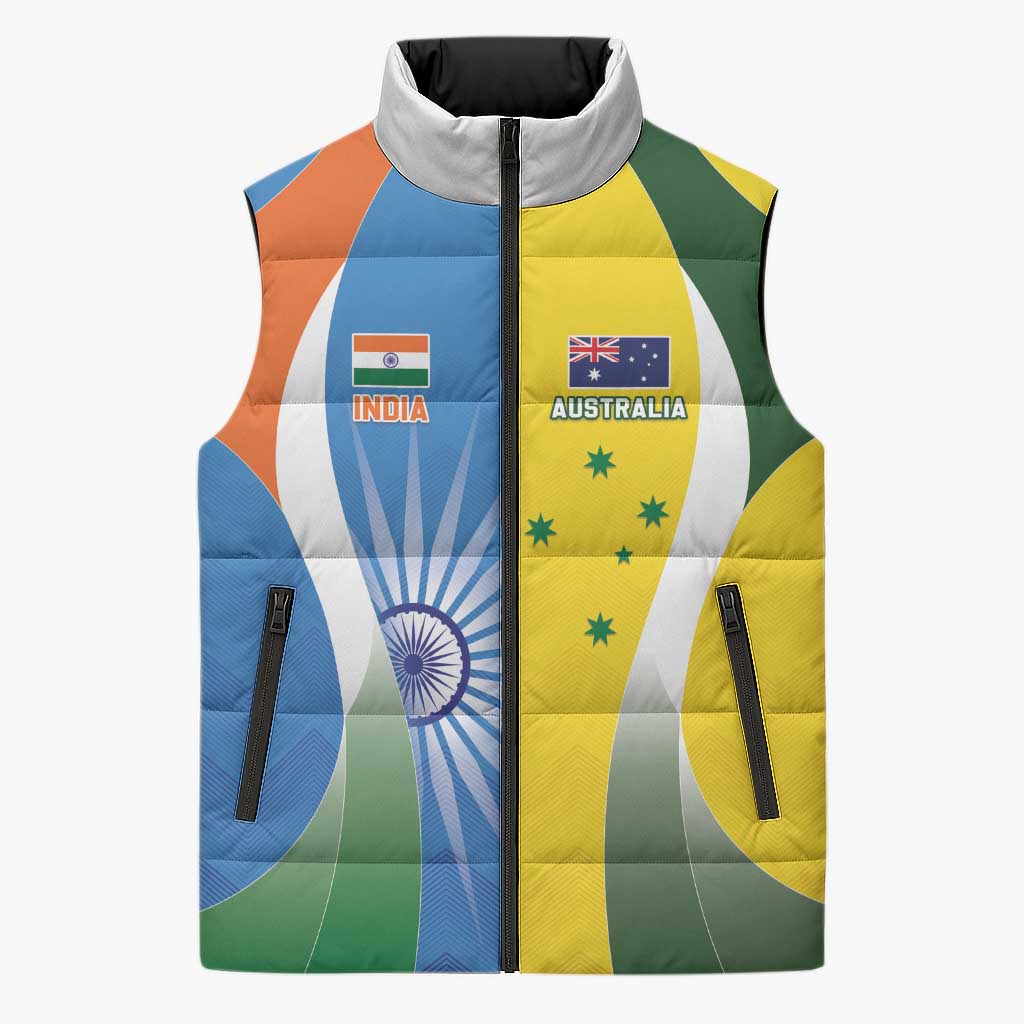 Custom India Vs Australia Cricket Sleeveless Puffer Jacket Final Matchup - Wonder Print Shop