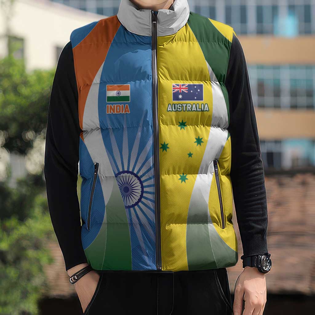 Custom India Vs Australia Cricket Sleeveless Puffer Jacket Final Matchup - Wonder Print Shop