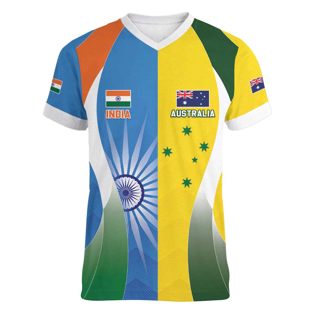 Custom India Vs Australia Cricket Women V-Neck T-Shirt Final Matchup - Wonder Print Shop