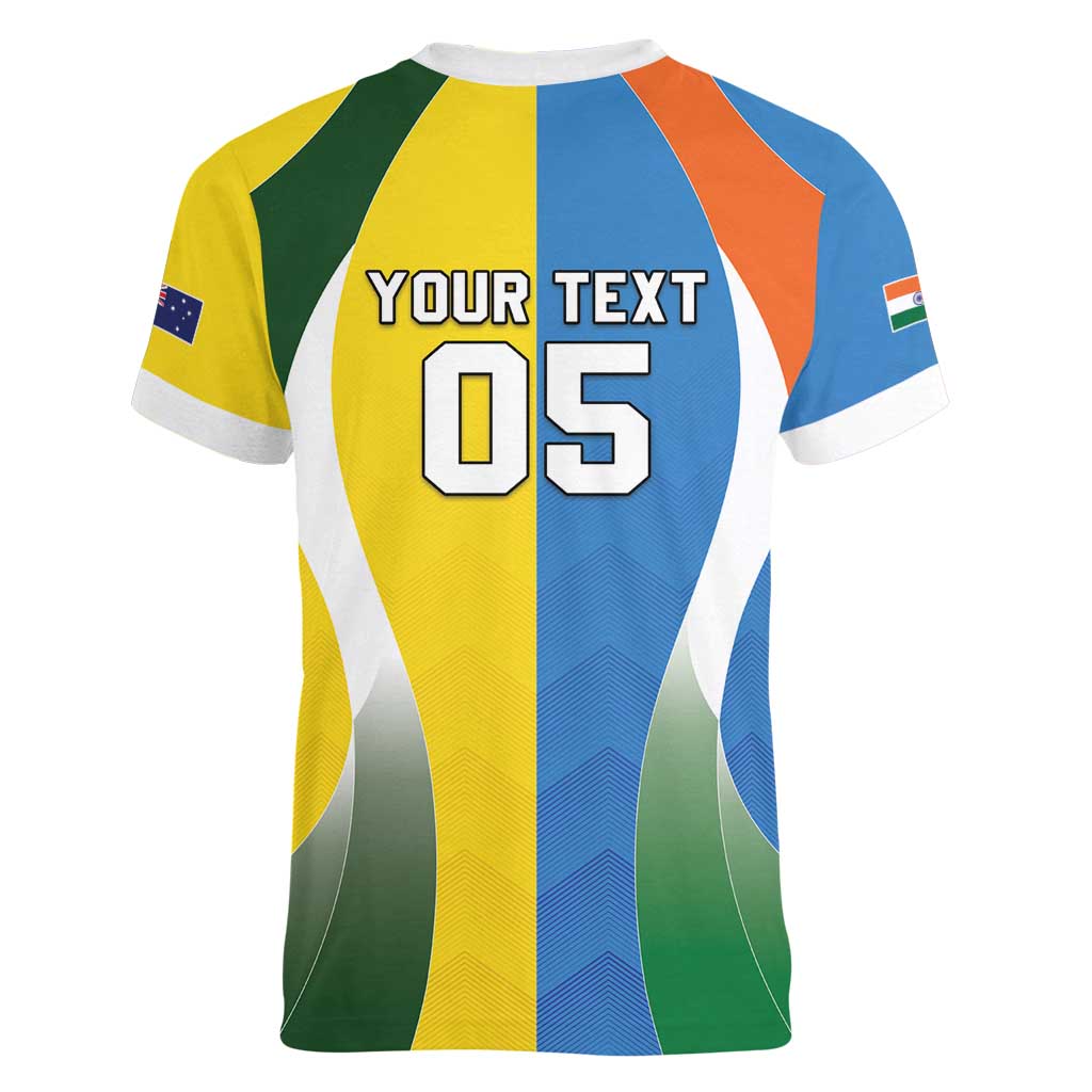 Custom India Vs Australia Cricket Women V-Neck T-Shirt Final Matchup - Wonder Print Shop