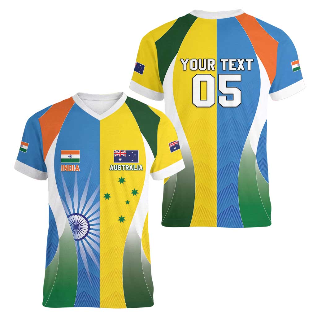 Custom India Vs Australia Cricket Women V-Neck T-Shirt Final Matchup - Wonder Print Shop