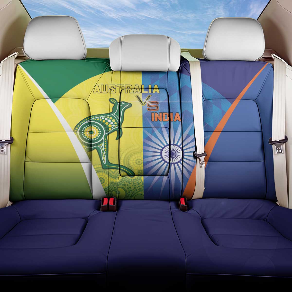 Australia And India Cricket Back Car Seat Cover Ashoka Chakra With Aboriginal - Wonder Print Shop