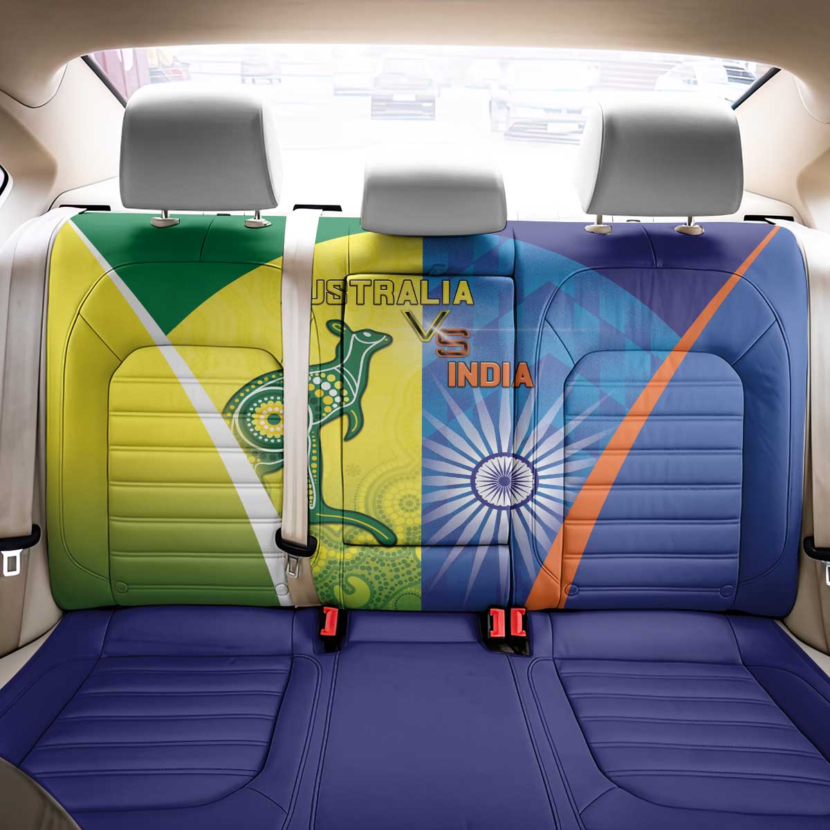 Australia And India Cricket Back Car Seat Cover Ashoka Chakra With Aboriginal - Wonder Print Shop
