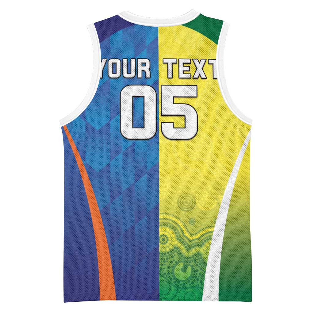 Custom Australia And India Cricket Basketball Jersey Ashoka Chakra With Aboriginal - Wonder Print Shop