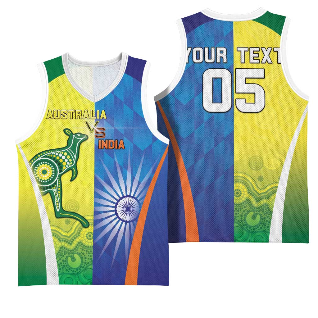 Custom Australia And India Cricket Basketball Jersey Ashoka Chakra With Aboriginal - Wonder Print Shop