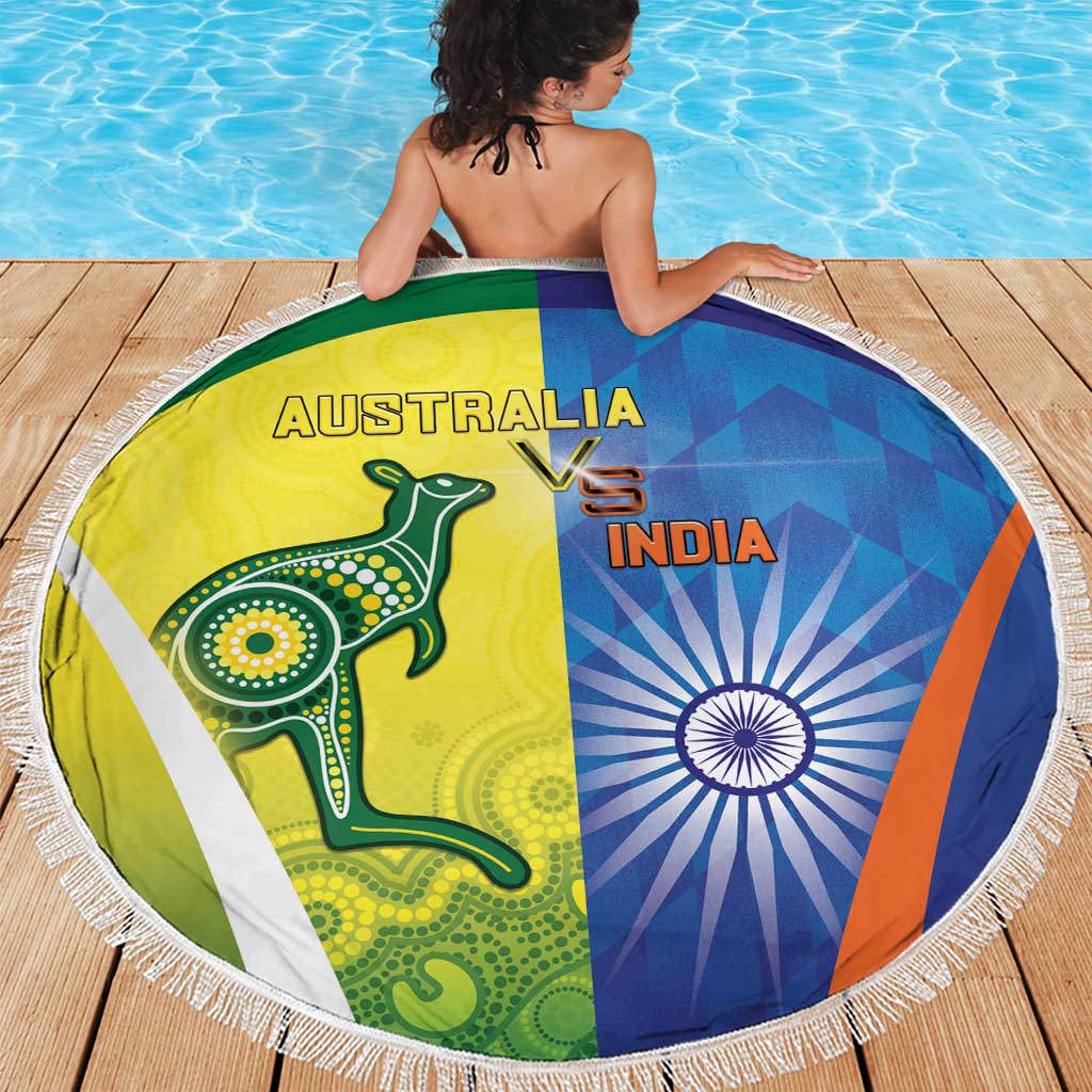 Australia And India Cricket Beach Blanket Ashoka Chakra With Aboriginal - Wonder Print Shop