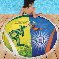 Australia And India Cricket Beach Blanket Ashoka Chakra With Aboriginal - Wonder Print Shop