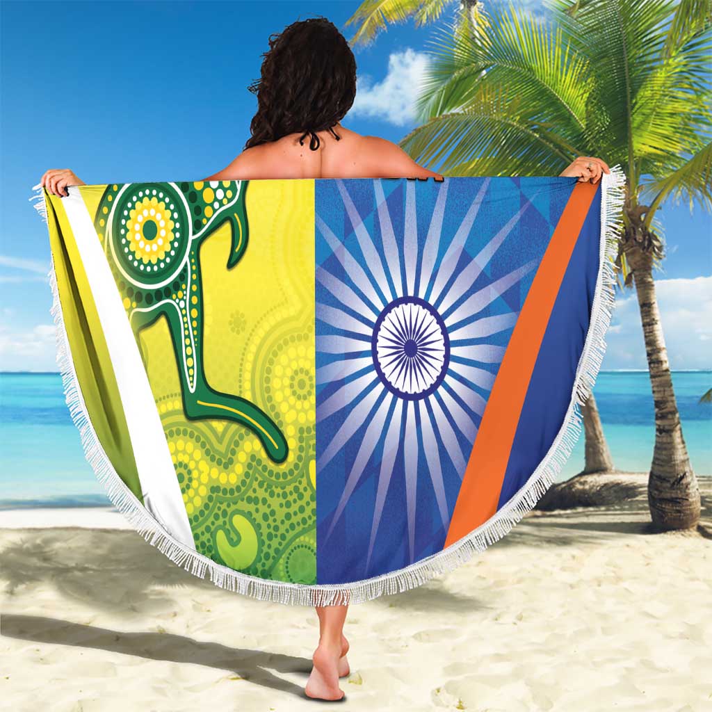 Australia And India Cricket Beach Blanket Ashoka Chakra With Aboriginal - Wonder Print Shop