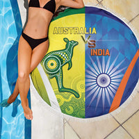 Australia And India Cricket Beach Blanket Ashoka Chakra With Aboriginal - Wonder Print Shop