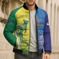 Custom Australia And India Cricket Bomber Puffer Jacket Ashoka Chakra With Aboriginal - Wonder Print Shop
