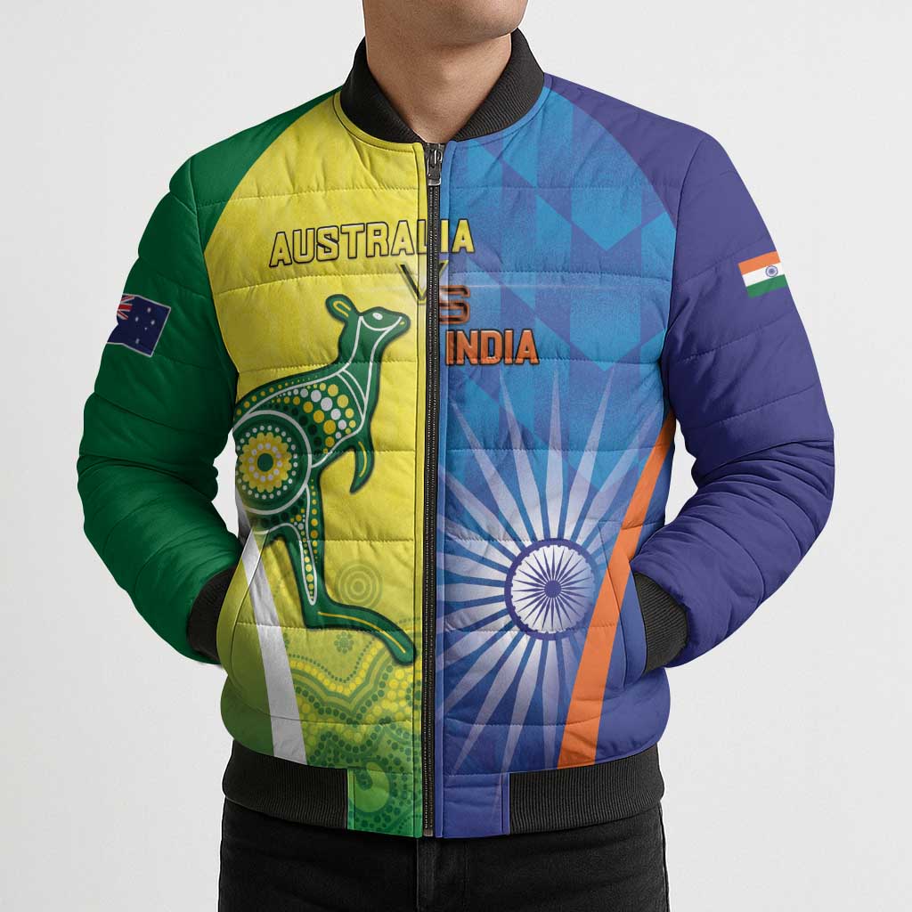 Custom Australia And India Cricket Bomber Puffer Jacket Ashoka Chakra With Aboriginal - Wonder Print Shop