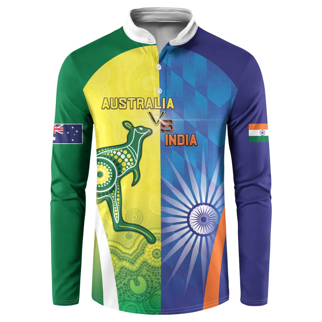 Custom Australia And India Cricket Button Sweatshirt Ashoka Chakra With Aboriginal - Wonder Print Shop