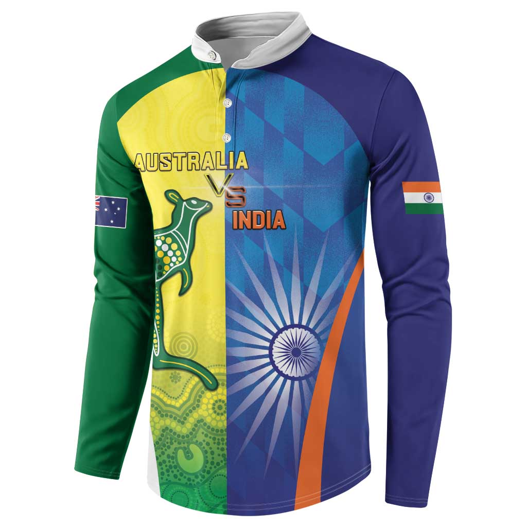 Custom Australia And India Cricket Button Sweatshirt Ashoka Chakra With Aboriginal - Wonder Print Shop