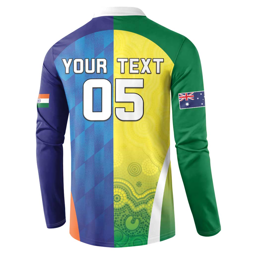 Custom Australia And India Cricket Button Sweatshirt Ashoka Chakra With Aboriginal - Wonder Print Shop
