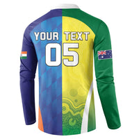 Custom Australia And India Cricket Button Sweatshirt Ashoka Chakra With Aboriginal - Wonder Print Shop
