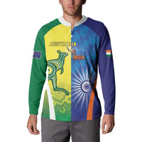 Custom Australia And India Cricket Button Sweatshirt Ashoka Chakra With Aboriginal - Wonder Print Shop