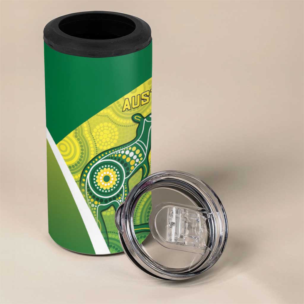 Australia And India Cricket 4 in 1 Can Cooler Tumbler Ashoka Chakra With Aboriginal - Wonder Print Shop