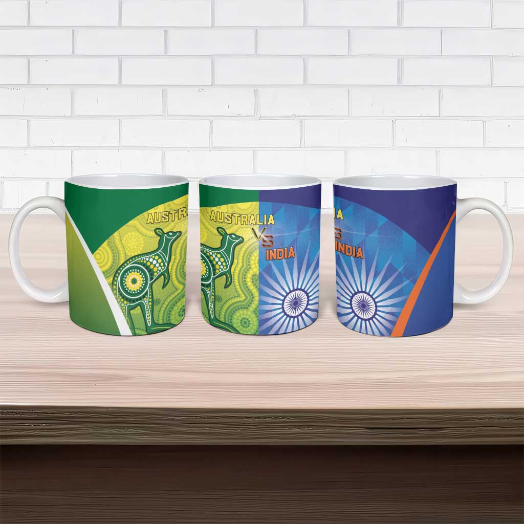 Australia And India Cricket Ceramic Mug Ashoka Chakra With Aboriginal - Wonder Print Shop