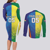 Custom Australia And India Cricket Couples Matching Long Sleeve Bodycon Dress and Long Sleeve Button Shirt Ashoka Chakra With Aboriginal - Wonder Print Shop