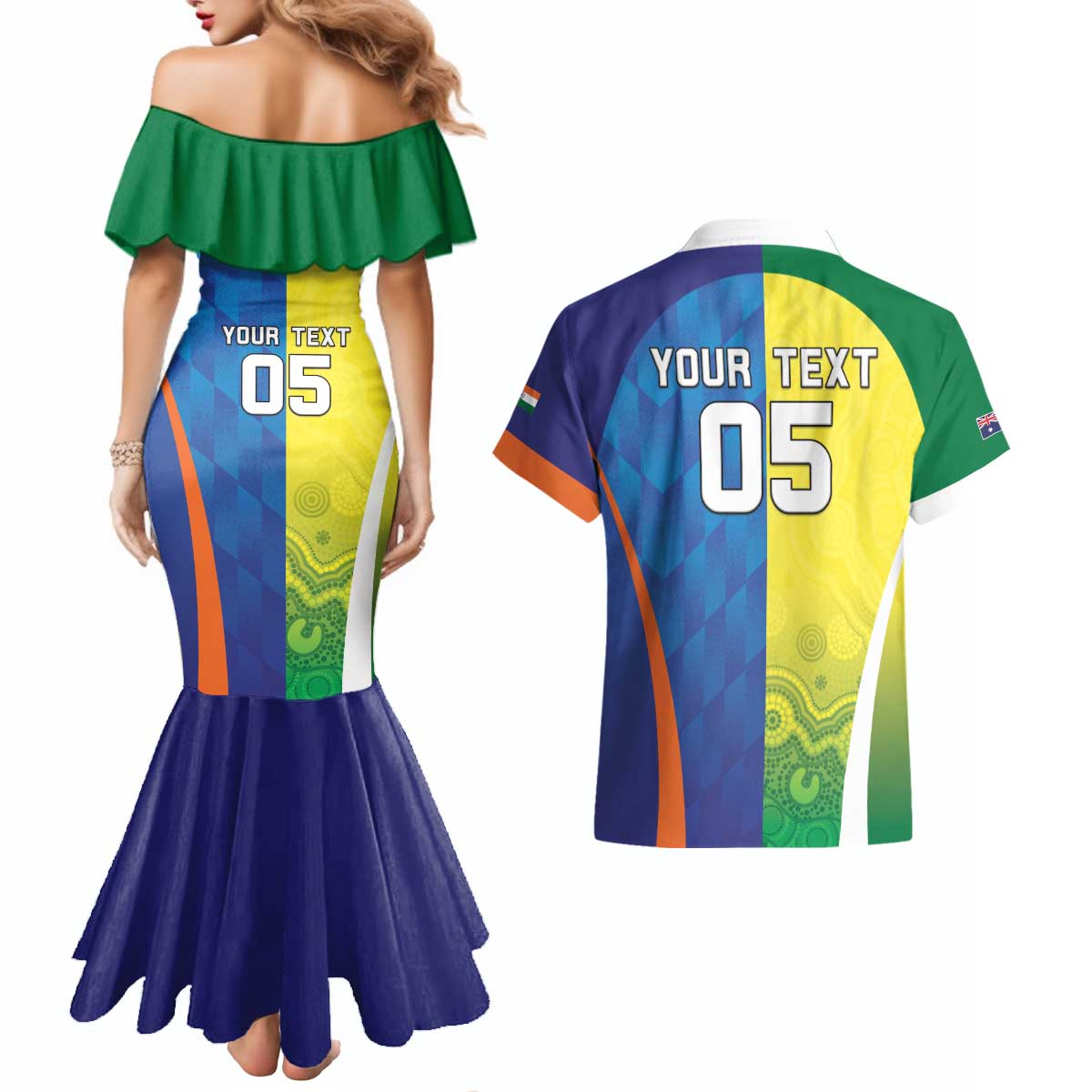Custom Australia And India Cricket Couples Matching Mermaid Dress and Hawaiian Shirt Ashoka Chakra With Aboriginal - Wonder Print Shop