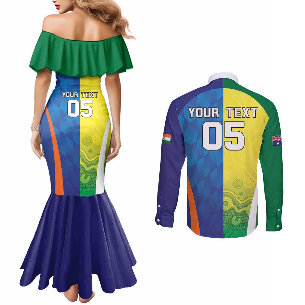 Custom Australia And India Cricket Couples Matching Mermaid Dress and Long Sleeve Button Shirt Ashoka Chakra With Aboriginal - Wonder Print Shop