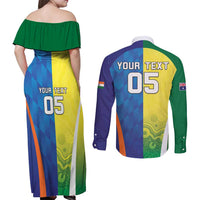 Custom Australia And India Cricket Couples Matching Off Shoulder Maxi Dress and Long Sleeve Button Shirt Ashoka Chakra With Aboriginal - Wonder Print Shop