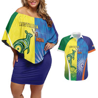 Custom Australia And India Cricket Couples Matching Off Shoulder Short Dress and Hawaiian Shirt Ashoka Chakra With Aboriginal - Wonder Print Shop
