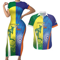 Custom Australia And India Cricket Couples Matching Short Sleeve Bodycon Dress and Hawaiian Shirt Ashoka Chakra With Aboriginal - Wonder Print Shop