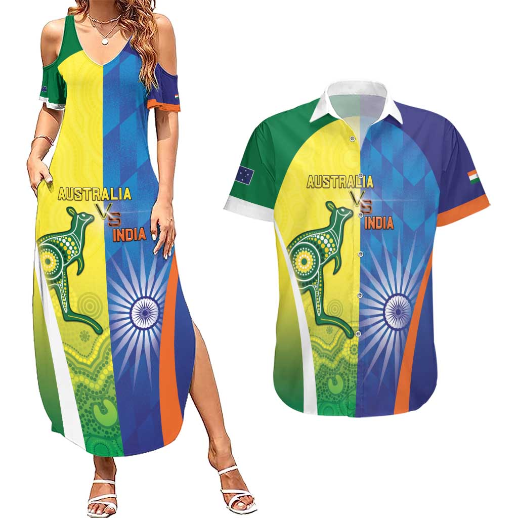 Custom Australia And India Cricket Couples Matching Summer Maxi Dress and Hawaiian Shirt Ashoka Chakra With Aboriginal - Wonder Print Shop