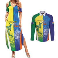 Custom Australia And India Cricket Couples Matching Summer Maxi Dress and Long Sleeve Button Shirt Ashoka Chakra With Aboriginal - Wonder Print Shop