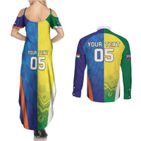 Custom Australia And India Cricket Couples Matching Summer Maxi Dress and Long Sleeve Button Shirt Ashoka Chakra With Aboriginal - Wonder Print Shop