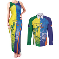 Custom Australia And India Cricket Couples Matching Tank Maxi Dress and Long Sleeve Button Shirt Ashoka Chakra With Aboriginal - Wonder Print Shop