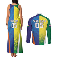 Custom Australia And India Cricket Couples Matching Tank Maxi Dress and Long Sleeve Button Shirt Ashoka Chakra With Aboriginal - Wonder Print Shop