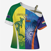 Custom Australia And India Cricket Cross Shoulder Shirt Ashoka Chakra With Aboriginal - Wonder Print Shop