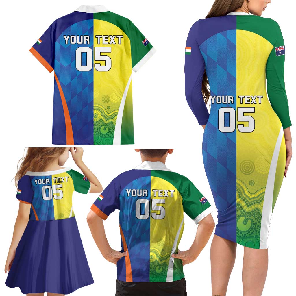 Custom Australia And India Cricket Family Matching Long Sleeve Bodycon Dress and Hawaiian Shirt Ashoka Chakra With Aboriginal - Wonder Print Shop