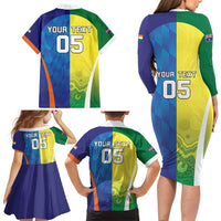 Custom Australia And India Cricket Family Matching Long Sleeve Bodycon Dress and Hawaiian Shirt Ashoka Chakra With Aboriginal - Wonder Print Shop