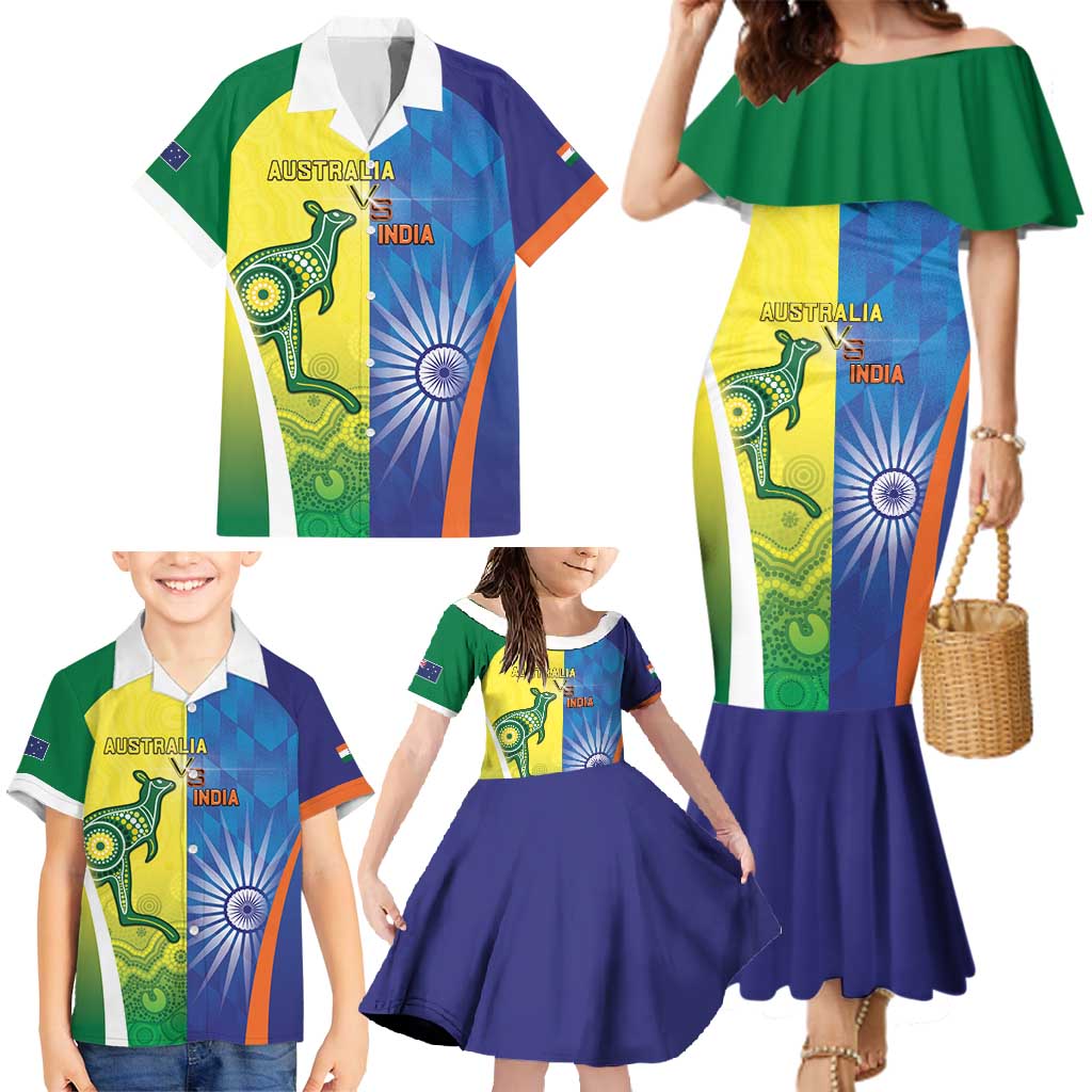 Custom Australia And India Cricket Family Matching Mermaid Dress and Hawaiian Shirt Ashoka Chakra With Aboriginal - Wonder Print Shop