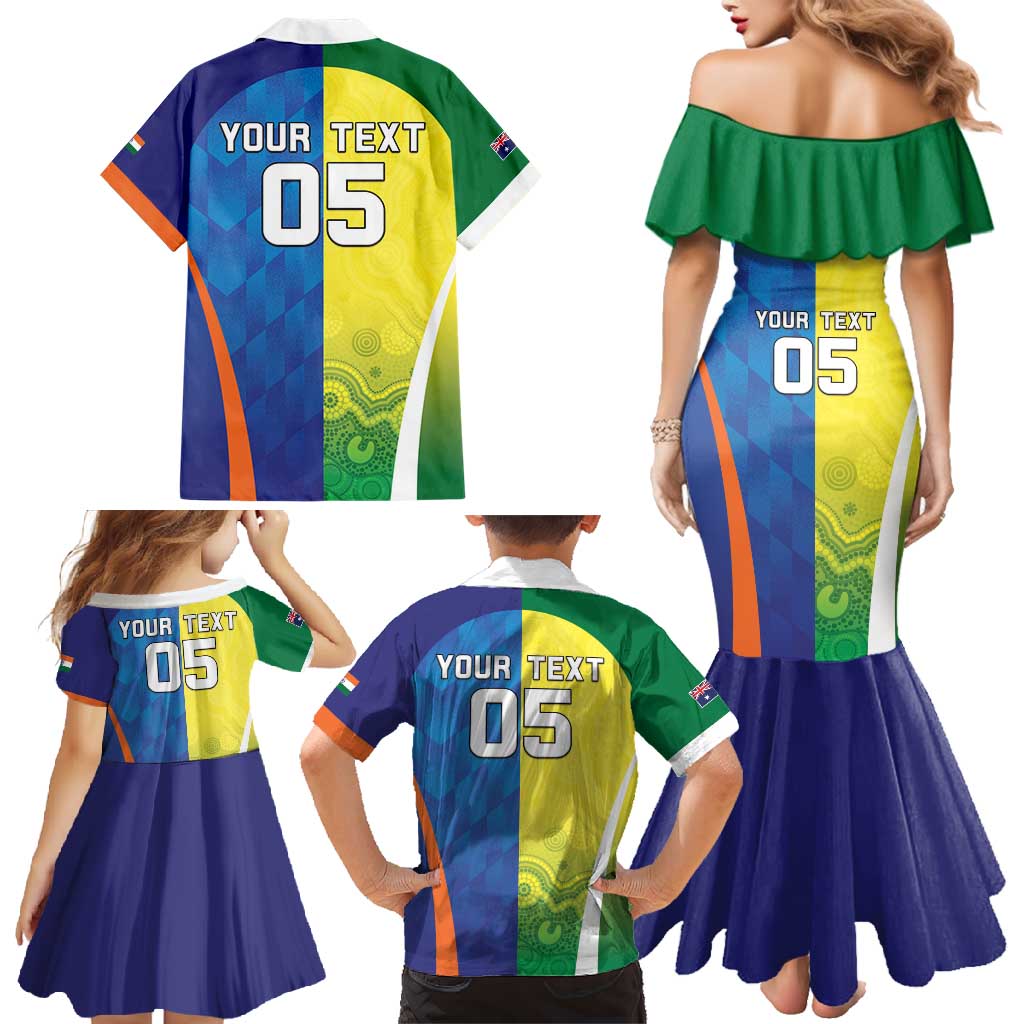 Custom Australia And India Cricket Family Matching Mermaid Dress and Hawaiian Shirt Ashoka Chakra With Aboriginal - Wonder Print Shop