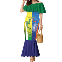 Custom Australia And India Cricket Family Matching Mermaid Dress and Hawaiian Shirt Ashoka Chakra With Aboriginal - Wonder Print Shop